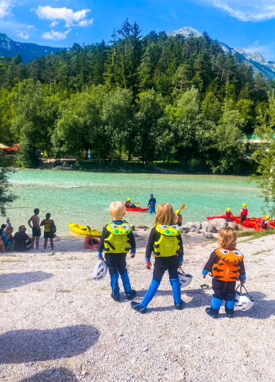 small kids rafting on soca river